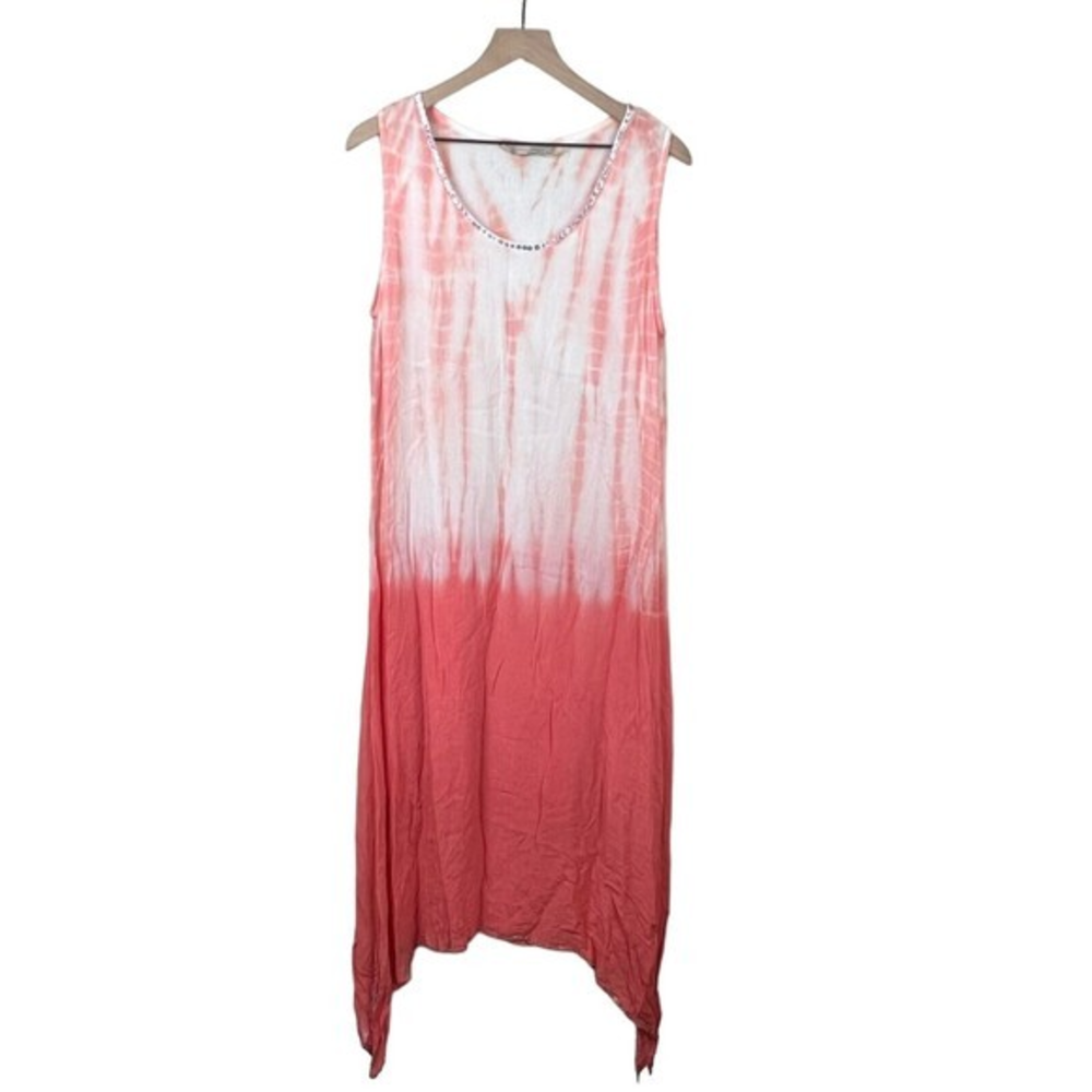 Soft Surroundings Pink Ombre Tie Dye Sleeves Shark Bite Hem Dress Small Petite